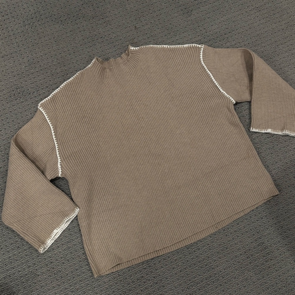 Tan Women’s Sweater Cream Stitching